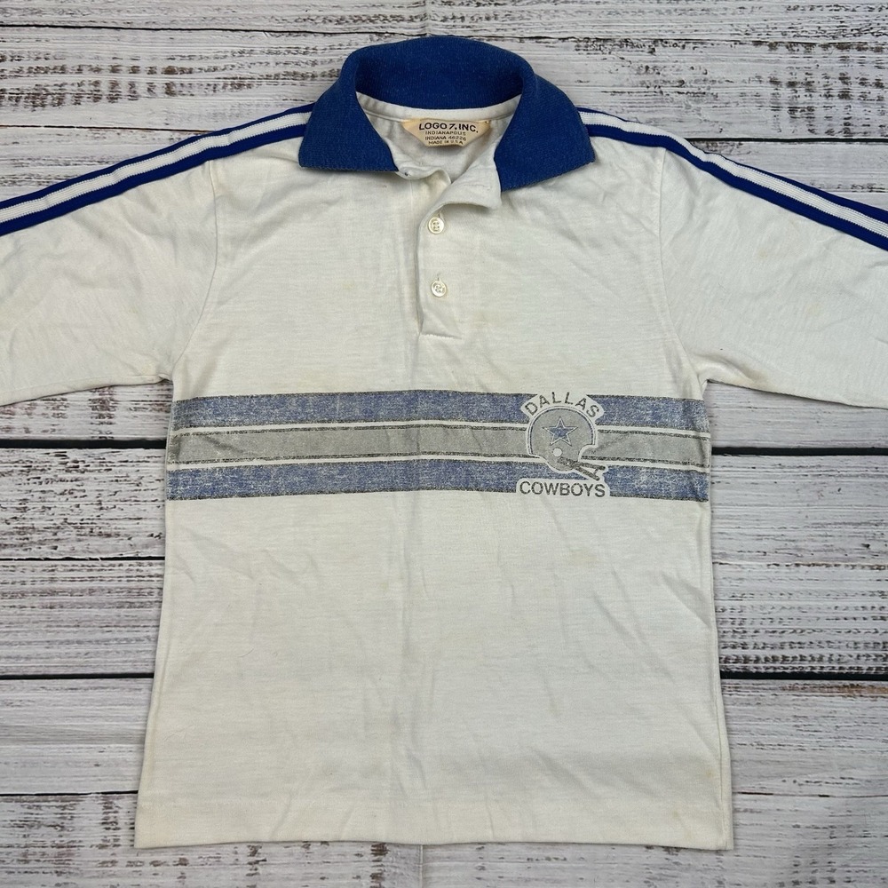Vintage 70s DALLAS COWBOYS Logo 7 Youth Kids VTG Polo Shirt Striped NFL Faded - Picture 2 of 7